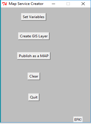 Map Service Creator desktop interface