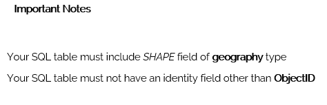 SQL geography and ObjectID requirements for the publishing workflow