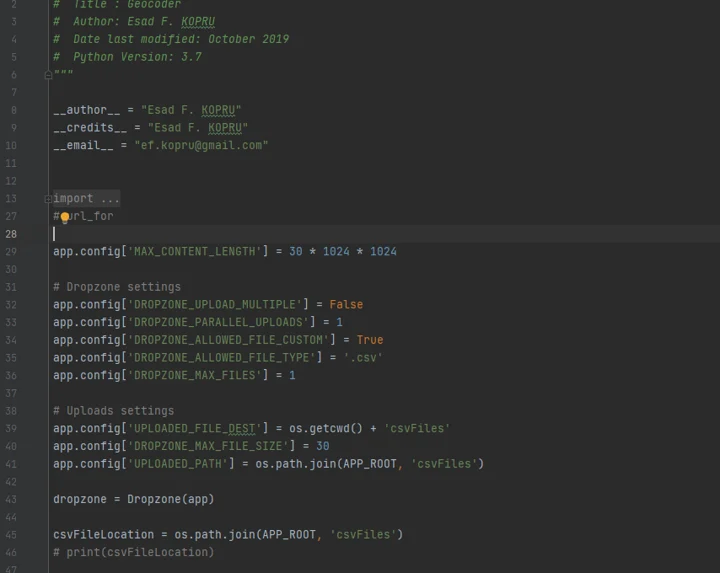 Flask geocoder CSV upload configuration