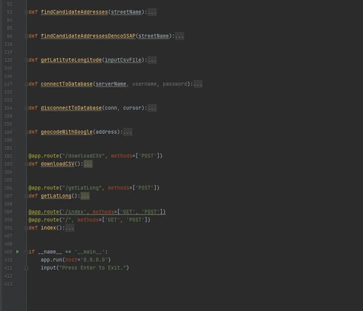 Geocoder functions and Flask application routes