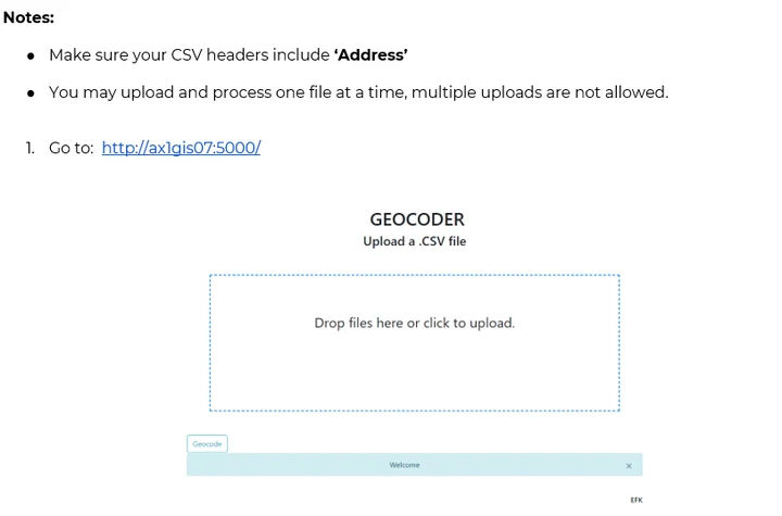 Historical CSV upload interface for the geocoding application